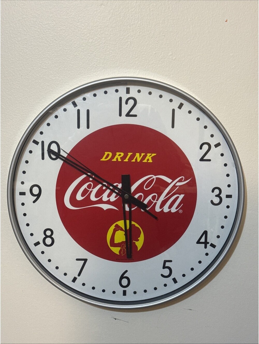 Vintage Coca-Cola Red Disc Wall Clock - Retro "Drink Coca-Cola" 12" Glass Face